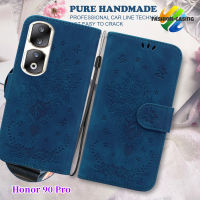 เคสสำหรับ Honor หนังแบบฝาพับแฟชั่น90 Pro 90pro ดอกไม้ปักเคสโทรศัพท์ Lite ที่ใส่เคสหนังโทรศัพท์มือถือ