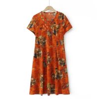 【มีไซส์ใหญ่】Plus Size Womens Short Sleeve Cute Printed Summer Dress Oversized Vintage Female Midi Long Dresses