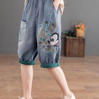 【มีไซส์ใหญ่】Plus Size Womens Knee Length Summer Shorts Casual Elastic Waist Vintage Harem Shorts knb