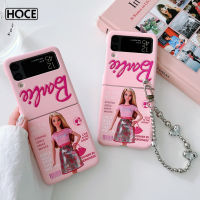 HOCE เคสโทรศัพท์ตุ๊กตาบาร์บี้สีชมพูน่ารักสำหรับ Samsung Galaxy Z Flip 5 4 3เคสฝาแข็งพีซีป้องกันการกระแทกสำหรับ Zflip4 Zflip5กรอบ Zflip3