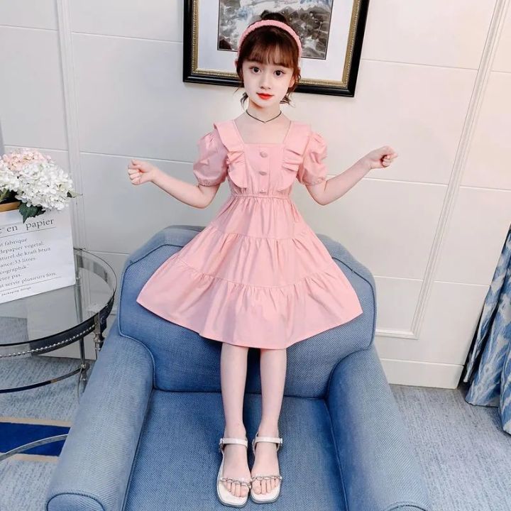 dresses2021-ใหม่สาวกระโปรงปกสาวใหญ่แฟชั่นชุดเจ้าหญิงเด็กเกาหลีชุดสีที่บริสุทธิ์