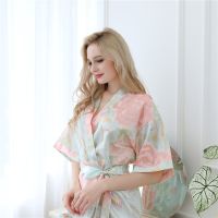 ；【‘；- Womens Printed Home Clothing Wedding Bridesmaid Robe Bridal Morning Gown Satin Kimono  Bathrobe Loose Casual Nightgown