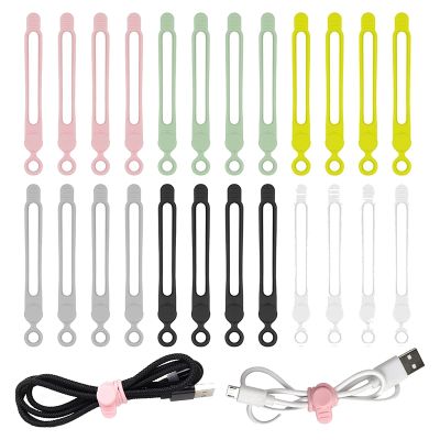 24 Pack Reusable Cable Ties,4.2 Inches Adjustable Silicone Cable Straps,Cable Organizer,Cord Wrap and Hook Loop(24 Pack)