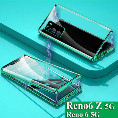 สำหรับ Oppo Reno10 Pro+/Reno8 Z Pro 5G/Reno 6Z 5G/Reno 6 Pro (5G) โลหะแม่เหล็กสองด้านกระจกเทมเปอร์พลิกกระจกฝาครอบป้องกันพร้อมฝาครอบเลนส์กล้องถ่ายรูป