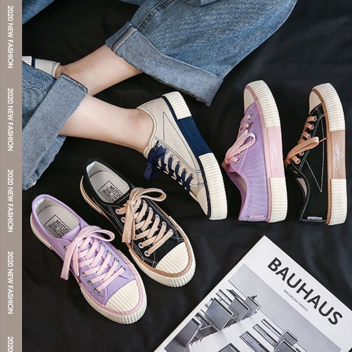 onesunnys-รองเท้าผ้าใบสตรีฤดูใบไม้ผลิและฤดูร้อนประกบรองเท้าผ้าใบแบนระบายอากาศส่งจากคลังสินค้าประเทศไทย