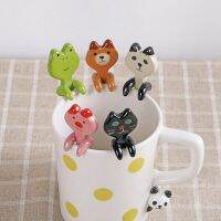 1PC Kitchen Tool Novelty Gift Ceramic Cartoon Cute Cat Animal Spoon Hanging Coffee Dessert Spoon Unique Ice Cream Flatware New Serving Utensils