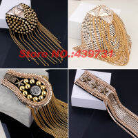 New 2016 gold silver plated tassel Steampunk big fringed metal shoulder epaulette broochpentagon rivets epauletsspikesbadge