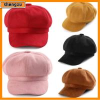 SHENGZU สำหรับผู้หญิง ลำลองแบบสบายๆ ผ้าหนังนิ่ม ปรับได้ปรับได้ หมวกรถบรรทุก หมวกอบขนมปัง หมวกเบเร่ต์ หมวกเด็กขายหนังสือพิมพ์ หมวกเบเร่ต์