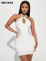 Cem.yaya Goun Bodycon Midi Halter Berlian Pinggang Jahitan 2023 Gaun Malam Pesta Klub Vestidos