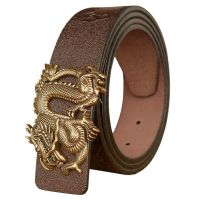 Men Genuine Leather Belts Cowhide Fashion Dragon Pattern Belt For Male Pin Buckle Luxury Brand Business Waistband High Quality Belts
