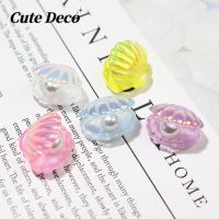 【CuteDeco】Lovely Colorful Open Pearl Shells (5 Colors) Pink / Blue / White Charm Button Deco/ Cute Jibbitz Croc Shoes Diy / Charm Resin Material For DIY /Hair Accessories