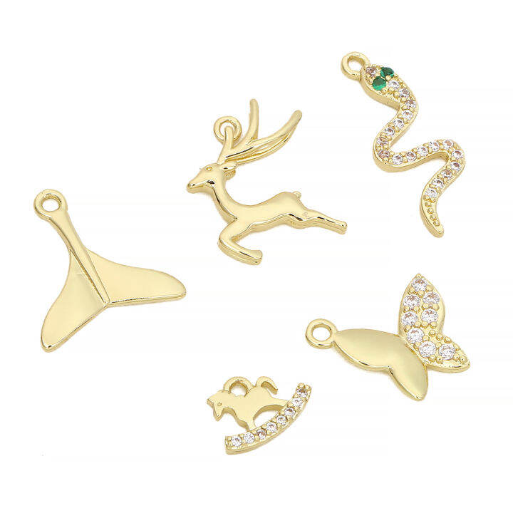 14K Gold Plated Brass Fishtail Elk Deer Charms Pendants for Jewelry