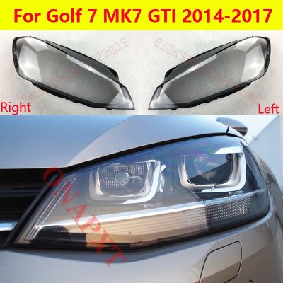ฝาครอบไฟหน้ารถยนต์หมวกแก็ปเลนส์กระจกรถยนต์ตัวครอบไฟหน้าสำหรับ Volkswagen Golf 7 VW MK7 GTI 2014-2017