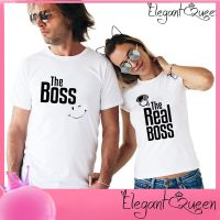 สง่างามเรียบหรู❤Queen The Boss The Real Boss คู่ตลกจับคู่เสื้อยืดสามีและภรรยา Tees Love คู่ Top Tee ฤดูร้อนพิมพ์ตลก