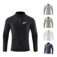 Male quick-drying T-shirt breathable absorbent sport long-sleeved collar training half zipper tights running fitness coat in the summer