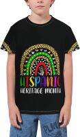 National Hispanic Heritage Month Rainbow All Countries Flags T- Shirt Short Novelty for Boys and Girl