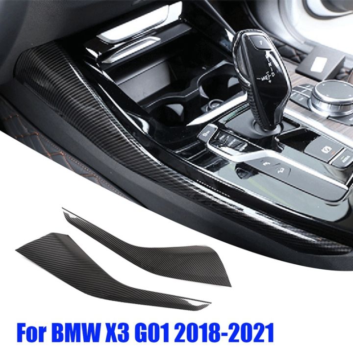 1pair-car-central-control-trim-plate-parts-accessories-for-bmw-x3-g01-2018-2021-side-shift-gear-moulding-cover-trim-strip-abs-carbon-fiber