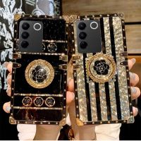 ฝาครอบด้านหลังเคสใส่โทรศัพท์สำหรับ Vivo V23 V25 V27 V27e V23e Pro 5G 4G VivoV27 2023 2022ตัวเมียเคส TPU แบบอ่อนขายึดแบบแหวนวาวเคสลายตาราง