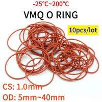 10ชิ้น VMQ O Ring ปะเก็นซีลความหนาของปะเก็น CS 1Mm OD 5 ~ 46มม. ยางซิลิโคนหุ้มฉนวนเครื่องล้างกันน้ำทรงกลม Nontoxin สีแดง