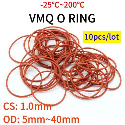10pcs VMQ O Ring Seal Gasket Thickness CS 1mm OD 5 ~ 46mm Silicone Rubber Insulated Waterproof Washer Round Shape Nontoxi Red Gas Stove Parts Accessor
