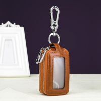 Men Genuine Leather Double Key Holder House Keychain Bag Cowhide Coin Purse Organizer Car Key Pouch Multifunction Wallet Case