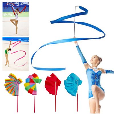 【YF】 2M/4M Colorful Gym Ribbons Dance Ribbon Rhythmic Art Gymnastic Ballet Streamer Twirling Rod Stick For GYM Training Professional