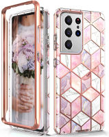 Hasaky Case for Samsung Galaxy S21 Ultra Case 5G 6.8 Inch,Dual Layer Hybrid Bumper Cute Women Marble Design Soft TPU+Hard Back Heavy Duty Anti-Scratch Shockproof Protective Phone Case -Pink/Rose Gold. Rose Gold Marble