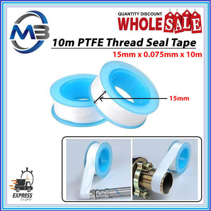 Ptfe Thread Seal Tape Pita Paip 15mm X 0.075mm X 10m 