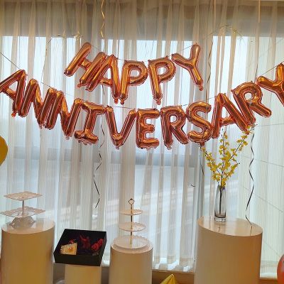 Happy Anniversary Balloons Decoration Rose Gold Balloon Birthday Wedding Foil Balloons Set Party Banner Kids Supplies