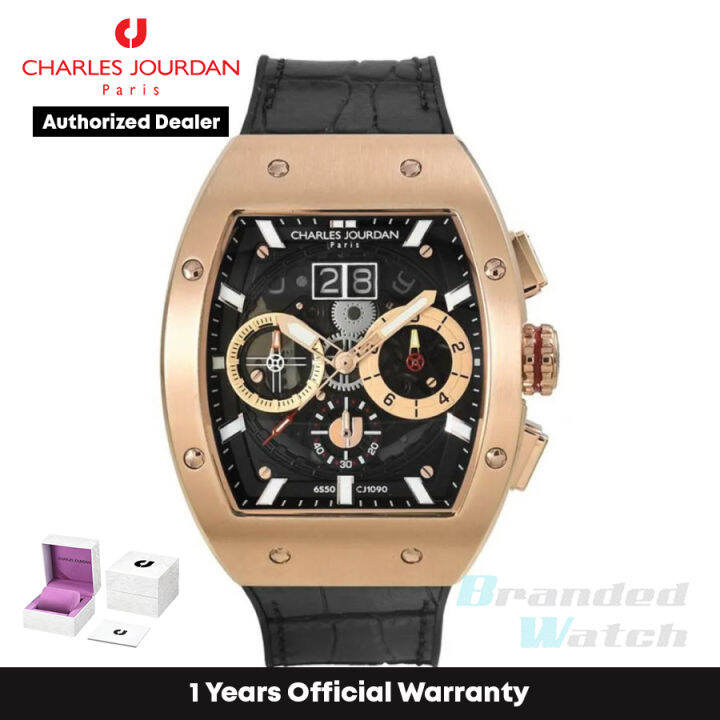 Official Warranty] Charles Jourdan CJ1090-1538C Men'S Ludis Chronograph  Quartz Black Leather Strap Watch Lazada