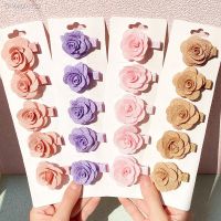 □❣☎ 5Pcs/Set Sweet Rose Flower Small Hair Clips For Kids Girls Solid Hairpins Barrettes Headwear Fashion Hair Accessories Wholesale