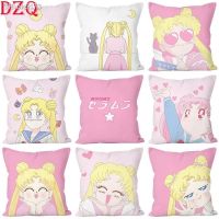 ▼♨ Plush Material Japanese Lovely Anime Cartoon Sailor Moon Pillowcase Pink Sweet Cushion Cover Living Room Sofa Decoration B015