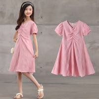 Summer Girl Dress Pink V Neck Mother And Daughter Matching Cotton Frocks Woman Elegant Casual Clothes Slim Waist 4-12 Years Old