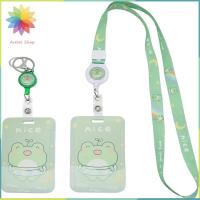 HETU070703. กบพลาสติกน่ารักสีเขียวสายคล้องปรับความยาว ID ซองใส่บัตรพยาบาล Kawaii สำนักงานสายคล้องปรับความยาว