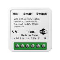 SIXWGH Tuya รีเลย์สวิตซ์รีเลย์ Wifi แบบ DIY ขนาดเล็กสมาร์ทโฮม2ทางรีโมทคอนโทรลตัวจับเวลาสวิทช์ไฟติดผนังทำงานร่วมกับ Alieax