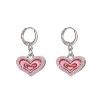 New Lovely Enamel Pink Heart Shaped Pendant Earrings For Women Korean Style Circle Hug Earrings Charming Girl Earrings Wholesale