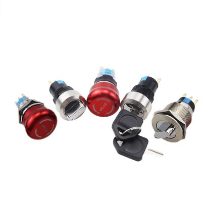 16mm/19mm/22mm Waterproof Metal Latching Emergency STOP Mushroom Push Button Switch Key Rotary Switch Metal switch 2/3 Position