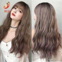 XUECHUANGYING เป็นธรรมชาติ ฮาราจูกุ ผมลอนคลื่น สีน้ำตาล สองสี ทนความร้อน วิกผมคอสเพลย์ กับผมม้า วิกผมลอนยาว ผมสังเคราะห์