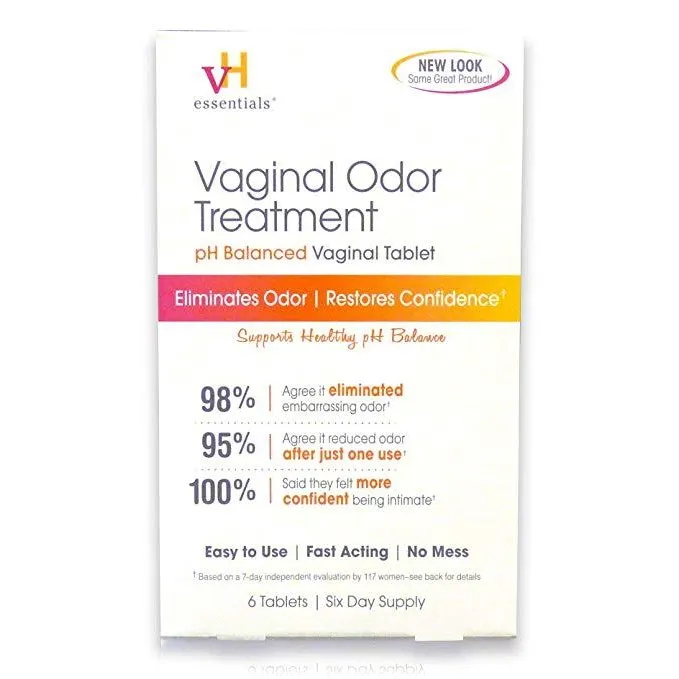 vH Essentials Feminine Odor Treatment, pH Balanced Vaginal Tablets (6