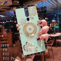 JieFie สำหรับ OPPO F9 / OPPO F11 / OPPO F11 Pro ดอกไม้ระยิบระยับสแควร์เคสโทรศัพท์ที่มีขาตั้งโทรศัพท์