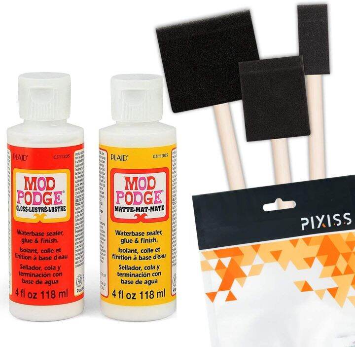 Mod Podge Decoupage Starter Kit, Gloss and Matte Medium with 3 Pixiss