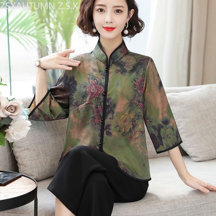 ชุดถัง2023แบบจีนมีเสื้อสตรีพิมพ์ลายสำหรับผู้หญิงเสื้อชุดกี่เพ้าเสื้อจีน