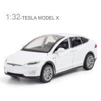 ของเล่นจริงจำลอง1:32 Tesla Model X โมเดลรถโลหะผสมประตูรถยนต์ใช้กับของเล่นมีเสียงแสงสำหรับ S ของเล่นเด็กผู้ชาย