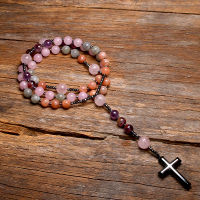 Christ Rosary สร้อยคอธรรมชาติ8Mm Rose Quartz Mala Ladorite เครื่องประดับ Sunstone Cross สร้อยคอจี้สำหรับผู้หญิง