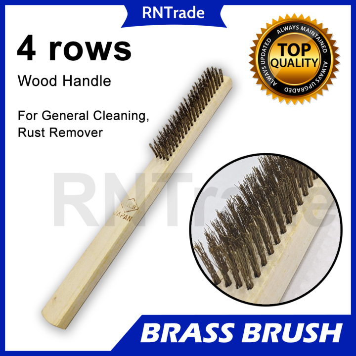 Brass Wire Brush with Wood Handle, 4 rows or 6 rows, for Rust Cleaning