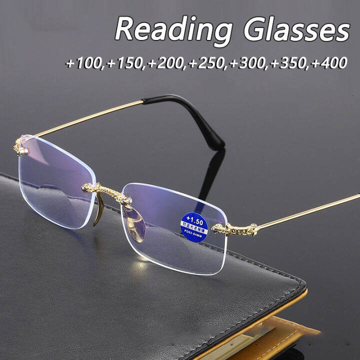 Anti Blue Light Bifocal Reading Glasses For Men Presbyopia Rimless Glasses Metal Frame Glasses 4564