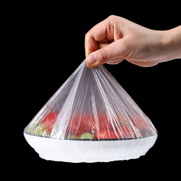 100pcs-disposable-food-cover-saran-wrap-grade-fruit-vegetable-storage-elastic-plastic-keeping