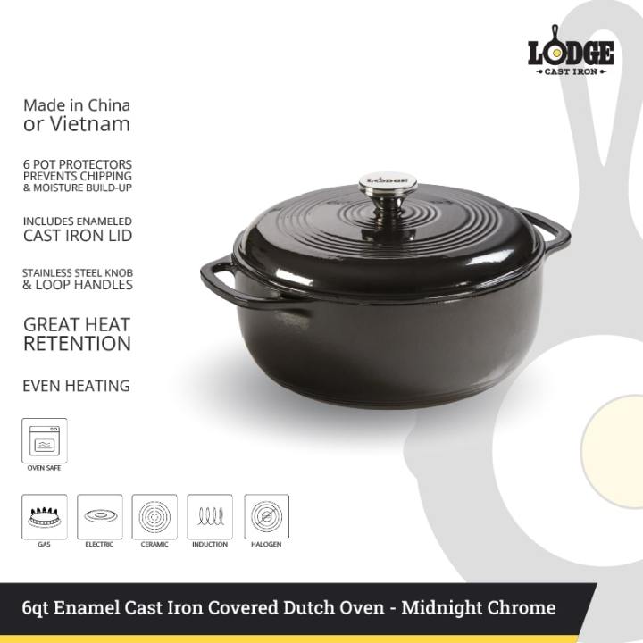 Lodge EC6D18 6 Qt. Midnight Chrome Enameled Cast Iron Dutch Oven