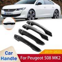 สติกเกอร์ตกแต่งรถยนต์สำหรับ Peugeot 508 MK2 R83 2019 2020 2021 2022 2023สีดำเงาที่จับประตูชุบโครเมียม