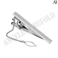 ANGELINO RUFOLO Tie Clip ดีไซน์ Silver Diamond เข็มหนีบเนคไทโรเดียมคุณภาพเยี่ยม ตัวเรือนสีเงิน